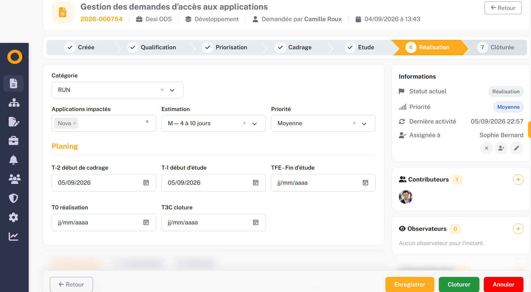 Aperçu de la démonstration Odeemy avec le traitement d'une demande
