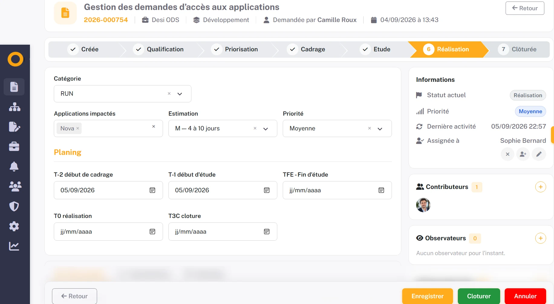 Traitement d'une demande dans Odeemy